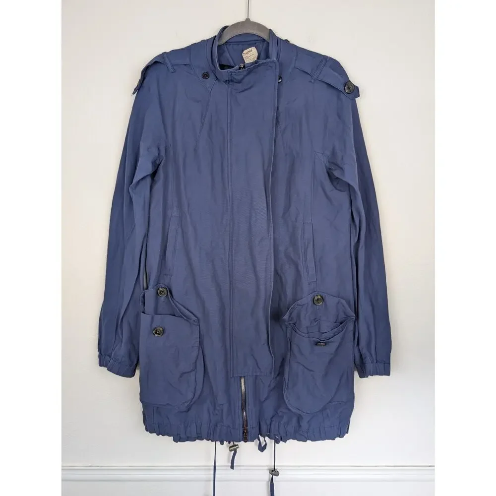 L'Agence Parka Jacket Metallic Utility Designer Luxury Pockets Blue Size M